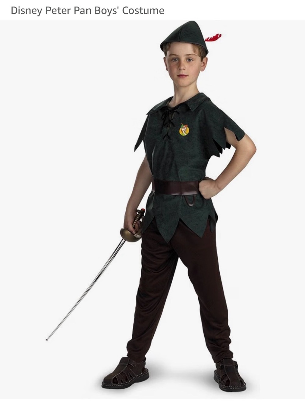 Disney Peter Pan Costume in Dark Green and Brown (includes top, bottoms and hat)